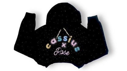 Pastel colors graphic full rhinestones - cropped black hoodie