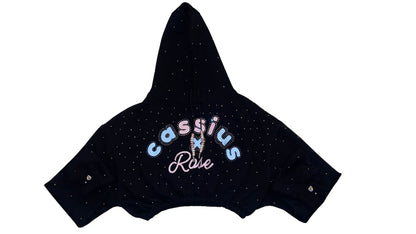 Blue/pink colors graphic full rhinestones - cropped black hoodie