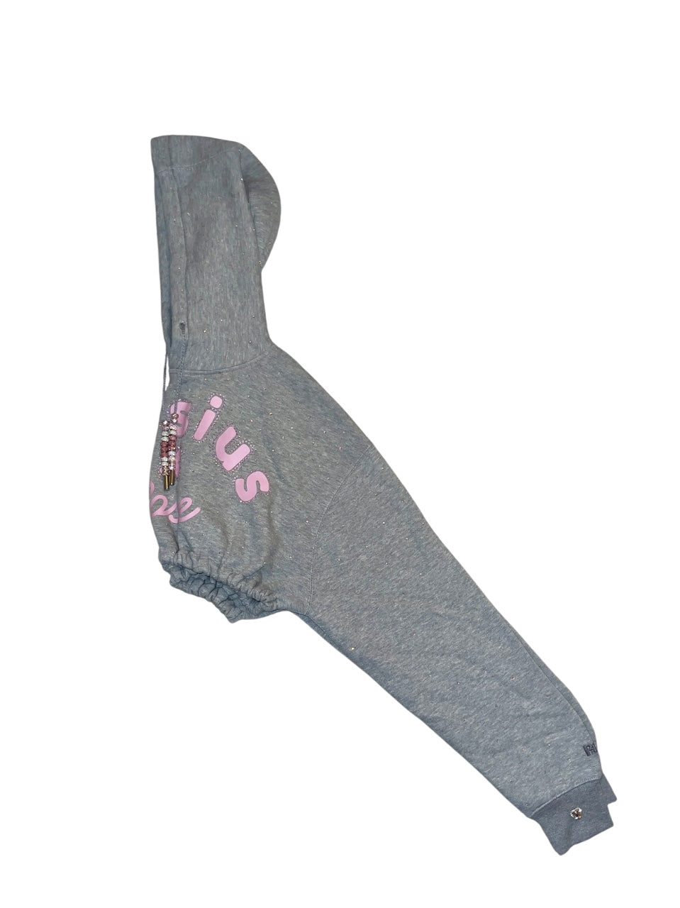 Pastel pink graphic full rhinestones - cropped grey hoodie