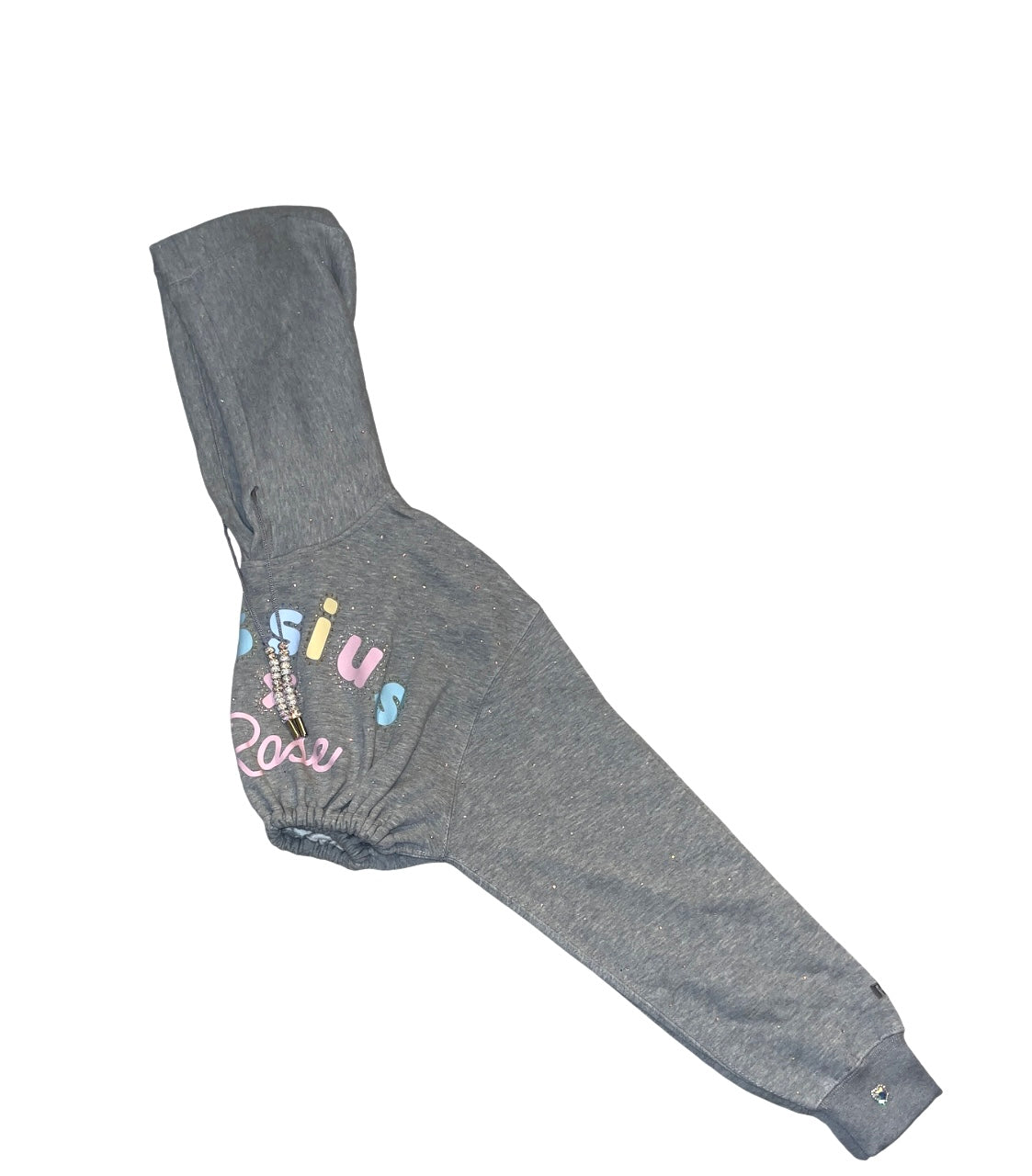 Pastel colors graphic full rhinestones - cropped grey hoodie