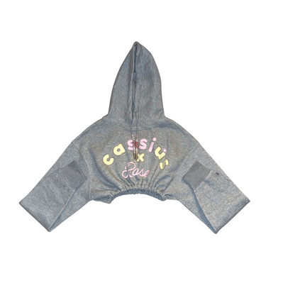 Yellow/pink pastel colors graphic full rhinestones - cropped grey hoodie